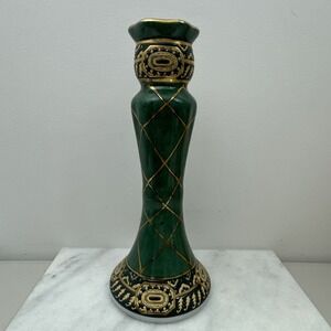 Waccamaw Emerald/Gold Leaf Candlesticks Holders 10.5"